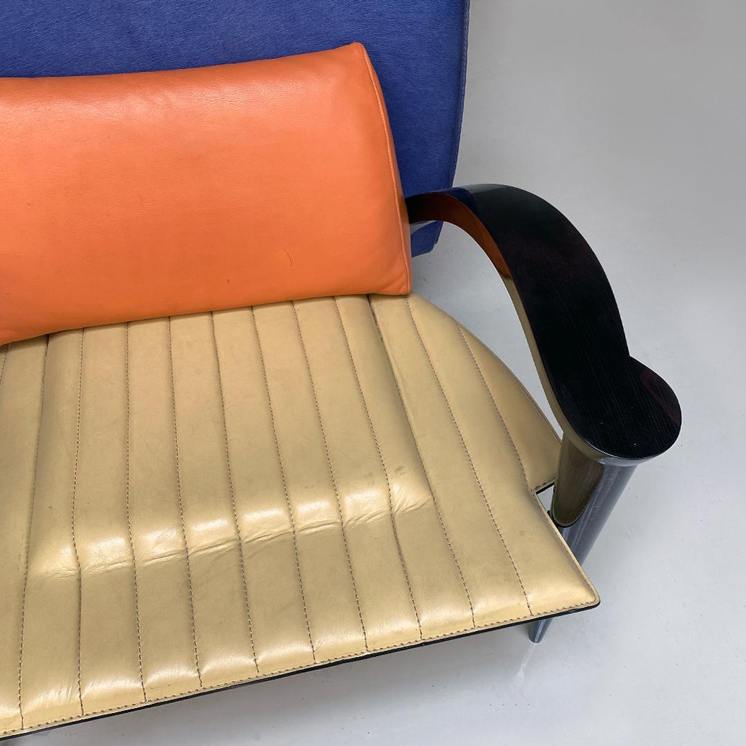 Italienischer moderner italienischer Sessel aus Massivholz und Leder, mehrfarbig, mit Armlehnen, 1980er Jahre im Angebot 6