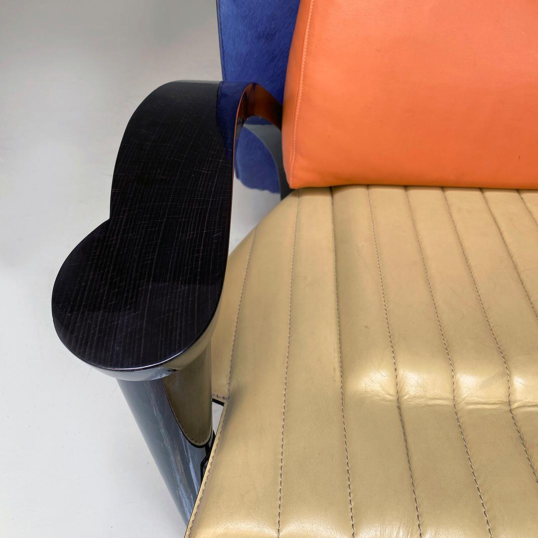Italienischer moderner italienischer Sessel aus Massivholz und Leder, mehrfarbig, mit Armlehnen, 1980er Jahre im Angebot 7