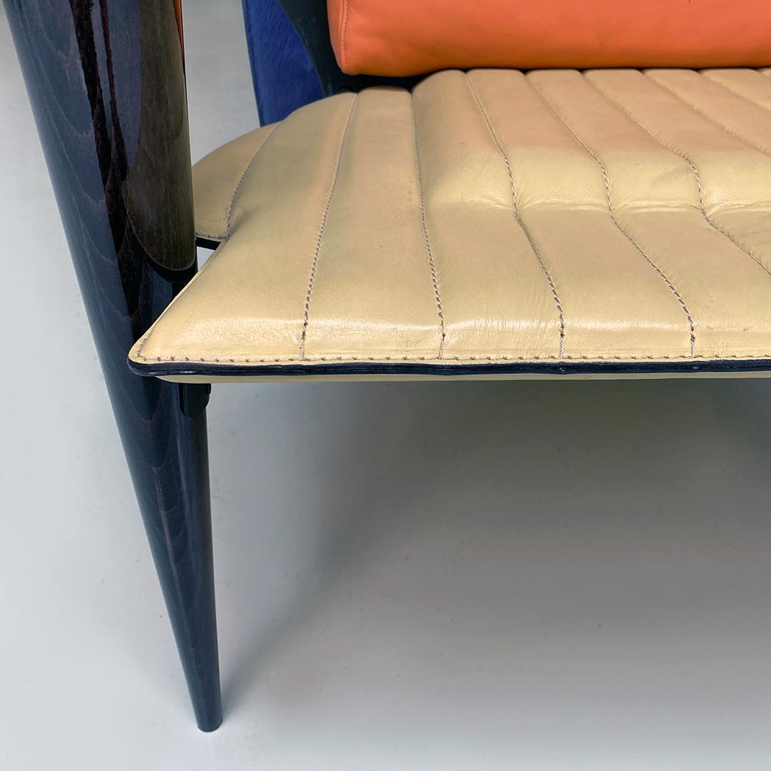 Italienischer moderner italienischer Sessel aus Massivholz und Leder, mehrfarbig, mit Armlehnen, 1980er Jahre im Angebot 8