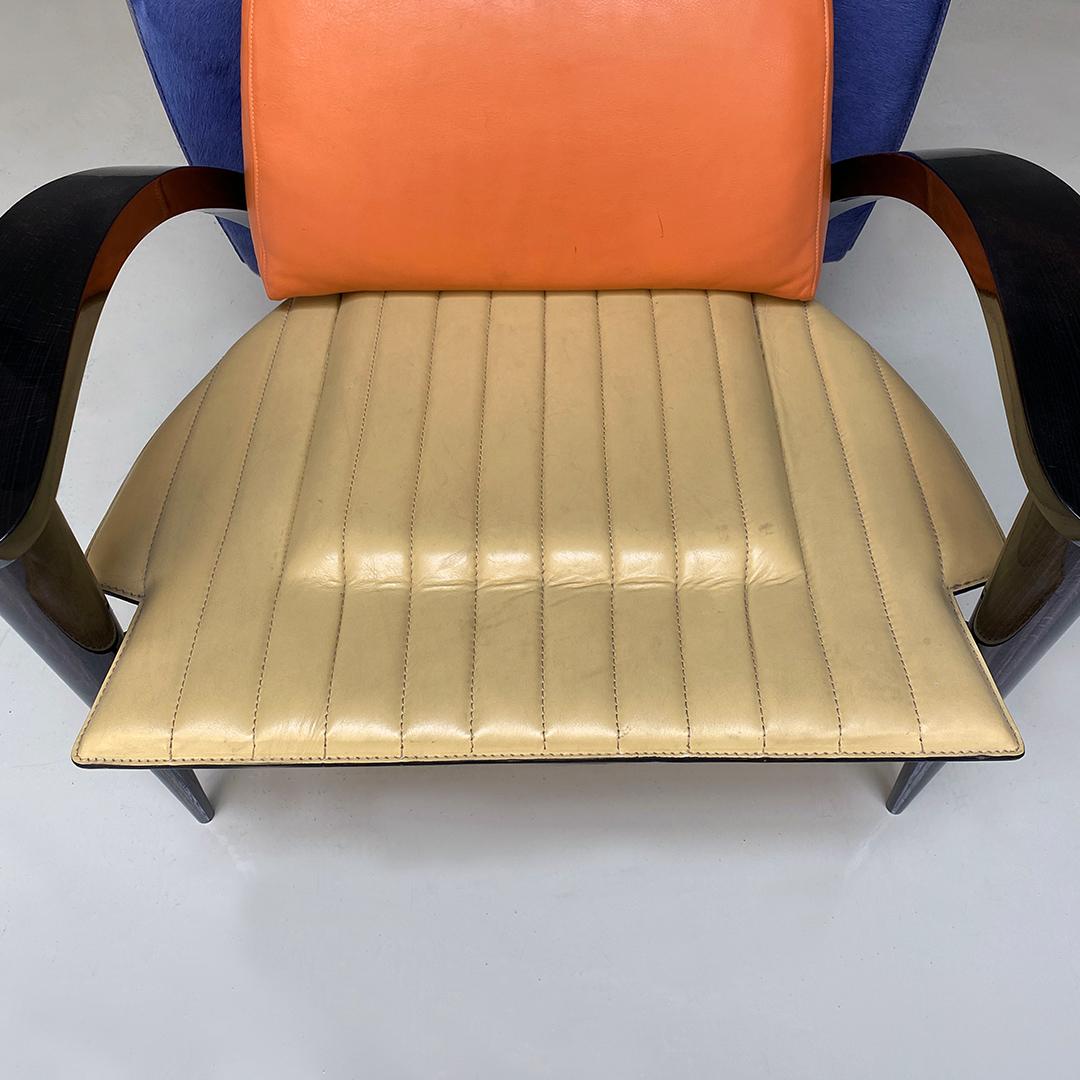 Italian Modern Solid Wood and Leather Multicolor Armchair with Armrests 1980s For Sale 9