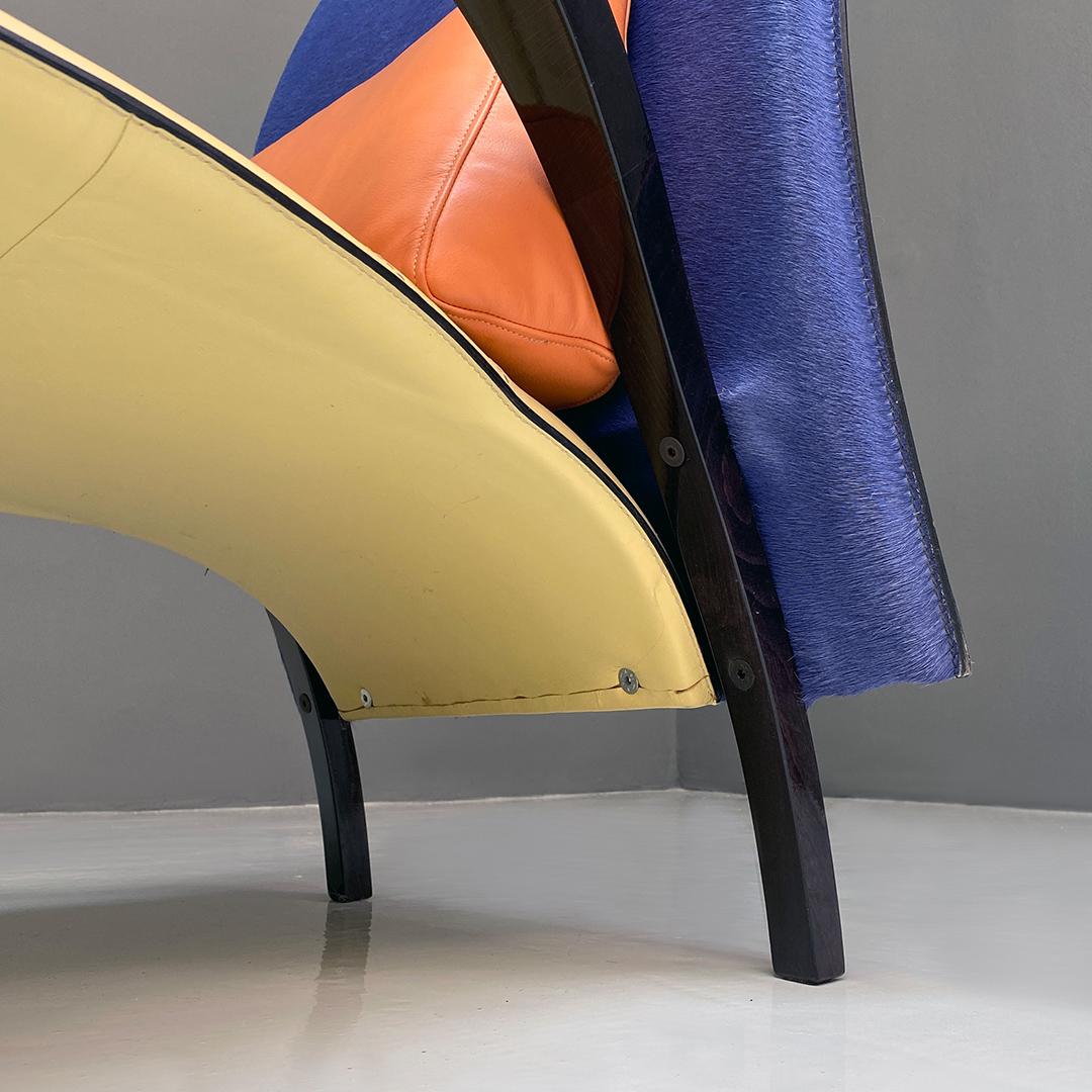 Italienischer moderner italienischer Sessel aus Massivholz und Leder, mehrfarbig, mit Armlehnen, 1980er Jahre im Angebot 11