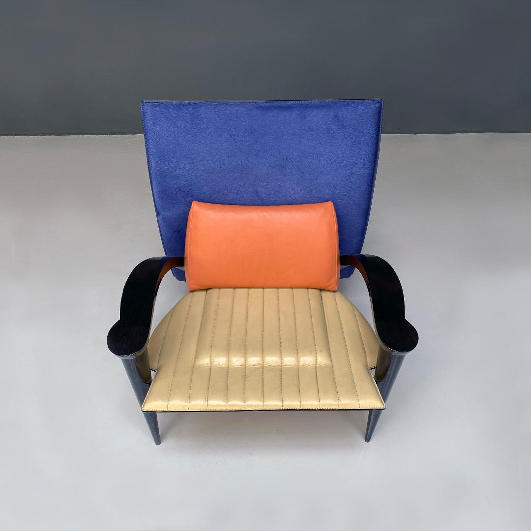Italienischer moderner italienischer Sessel aus Massivholz und Leder, mehrfarbig, mit Armlehnen, 1980er Jahre im Angebot 4