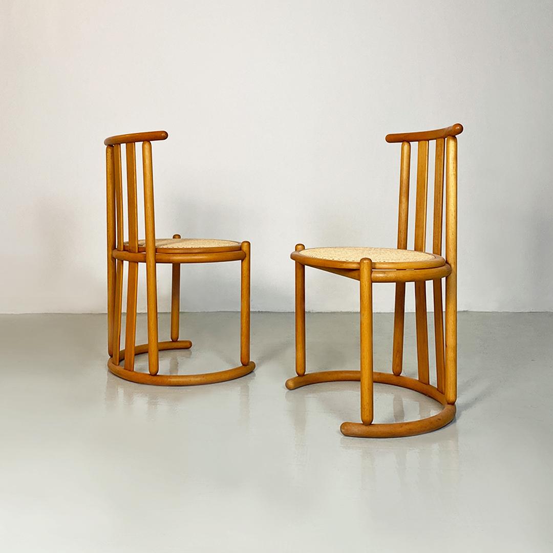 Italian Modern Solid Wood and Vienna Straw Pair of High Backed Chairs, 1980s For Sale 6