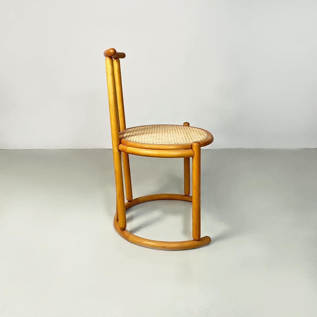 Paire de chaises modernes italiennes en bois massif et paille de Vienne à haut dossier, années 1980 en vente 1