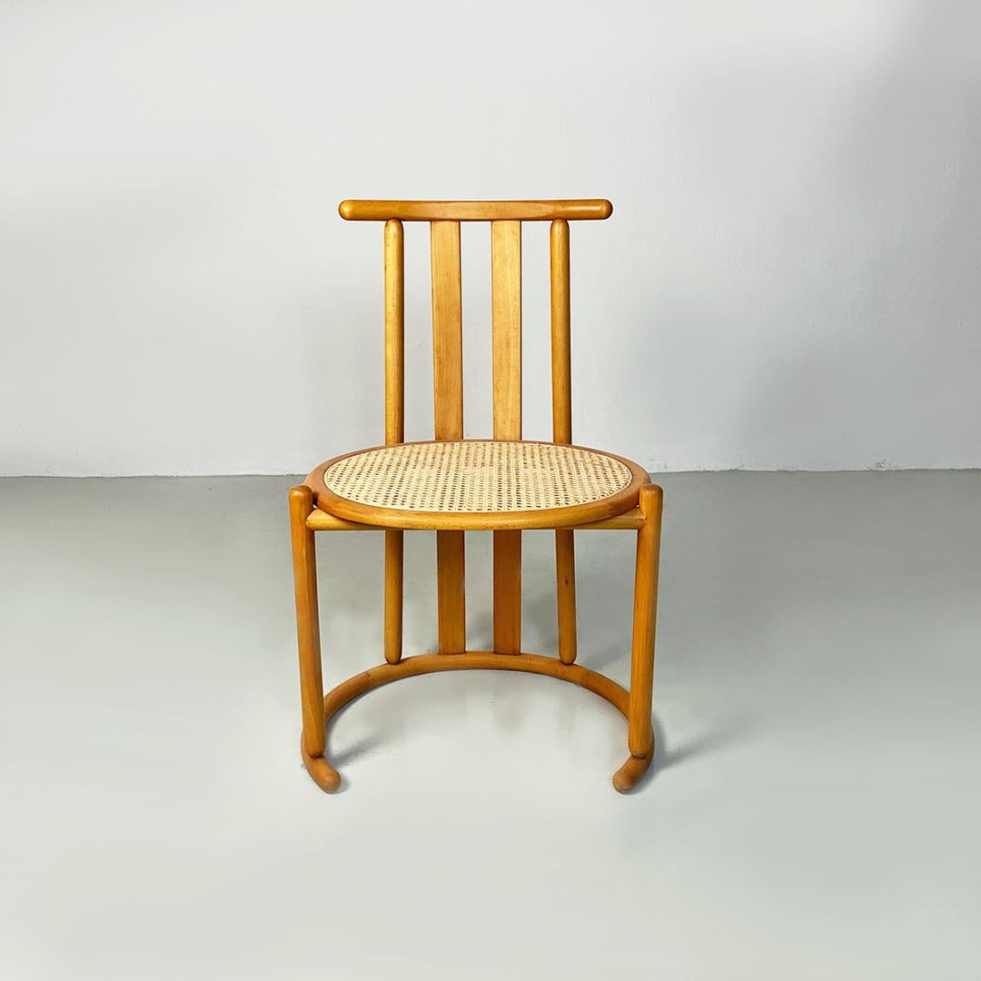 Italian Modern Solid Wood and Vienna Straw Pair of High Backed Chairs, 1980s For Sale 4