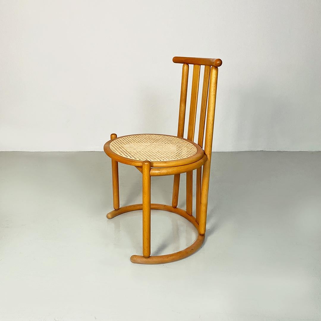 Italian Modern Solid Wood and Vienna Straw Pair of High Backed Chairs, 1980s For Sale 5