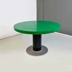 Italian Modern Solid Wood, Iron Cast and Metal Adjustable Green Round Table 1980