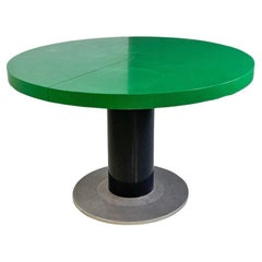 Italian Modern Solid Wood, Iron Cast and Metal Adjustable Green Round Table 1980