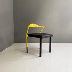 Italian Modern Space Age Black Leather and Yellow Metal Chair, 1970s