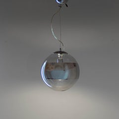 Italian Modern Space Age Pendant Light, Glass & Silver Metal, 1980s