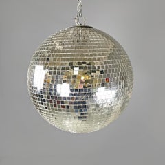 Italian modern spheric metal disco strobe ball with small mirrors mosaic, 1970s