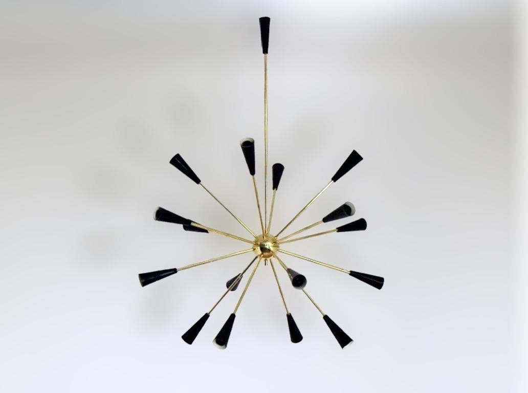 Mid-Century Modern Italian Modern Sputnik Chandelier in Brass and Enamel by Fabio Ltd For Sale