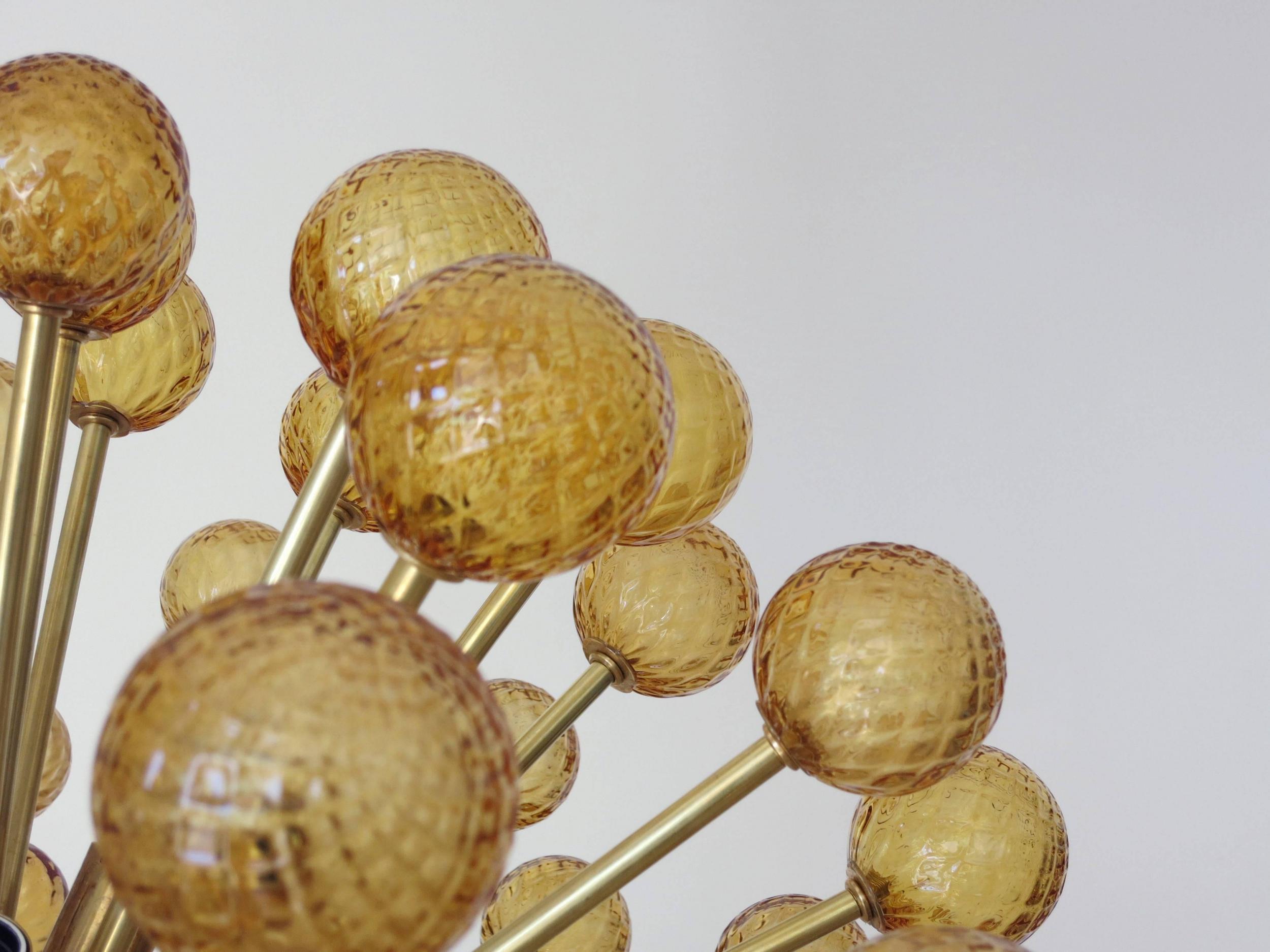 Italian Modern Sputnik Chandelier with Amber Murano Glass Spheres, circa 2000 In Good Condition In Los Angeles, CA