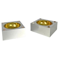 Cenicero moderno italiano cuadrado de aluminio y latón Fratini para Gexco Italia Años 70