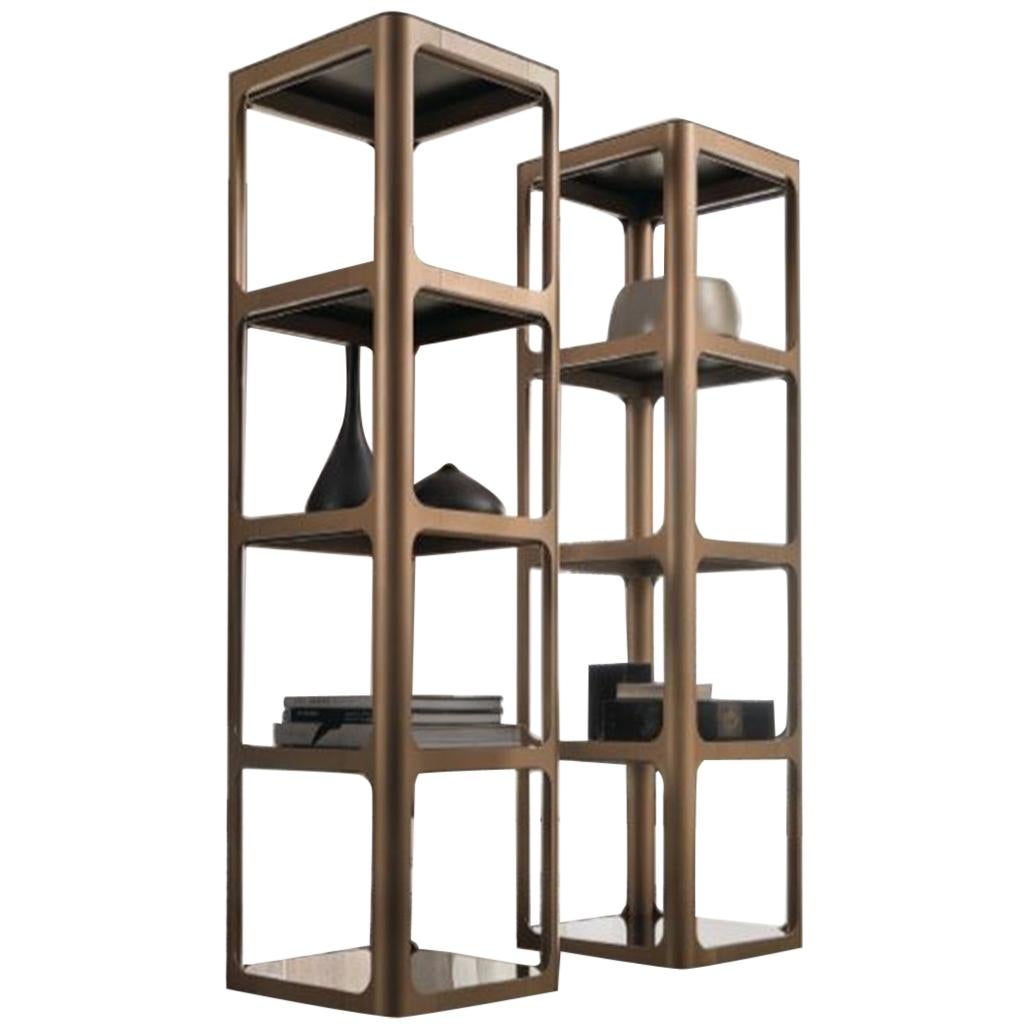 Italienisches modernes quadratisches Bücherregal aus Glas und Aluminium im Angebot
