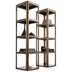 Italian Modern Square Bookcase in Glass and Aluminum