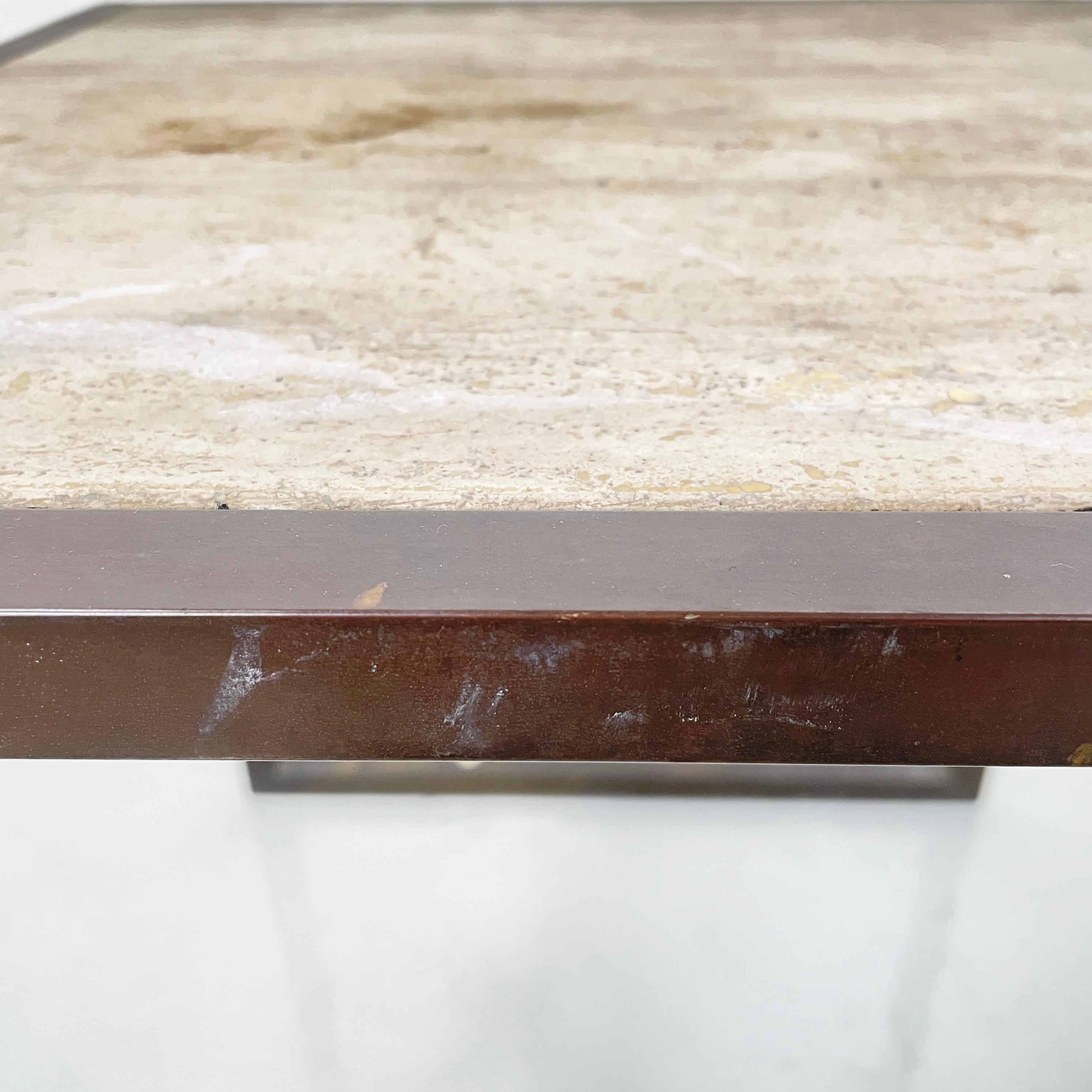 Italian modern Square coffee table in travertine and metal, 1970s For Sale 3