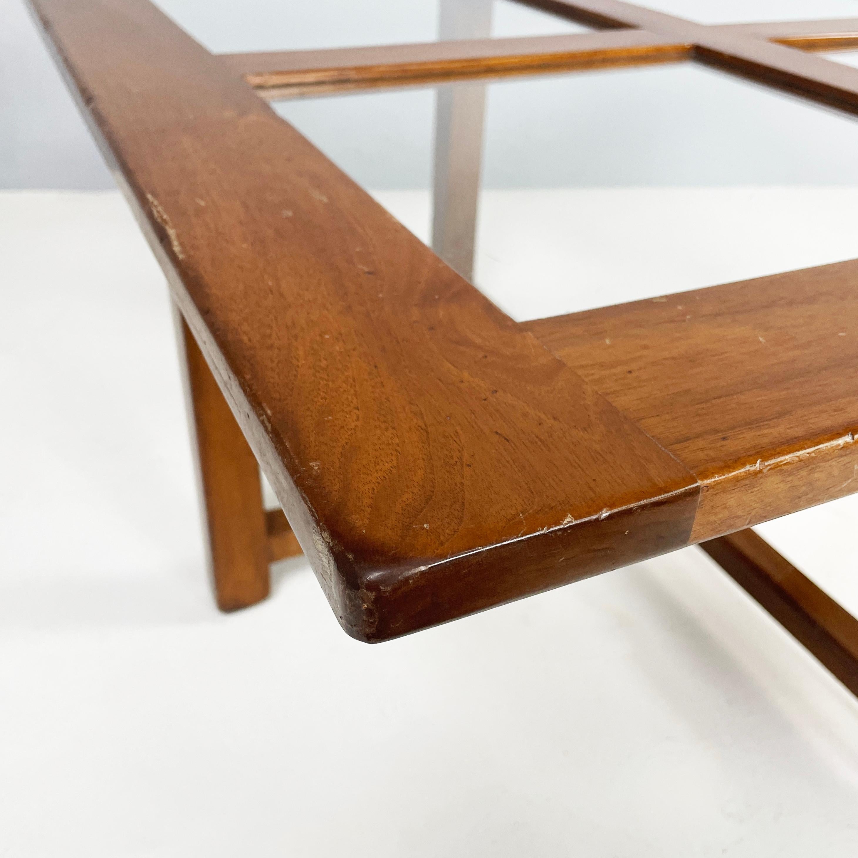 Table basse carrée moderne italienne en bois et verre, années 1980 Bon état - En vente à MIlano, IT