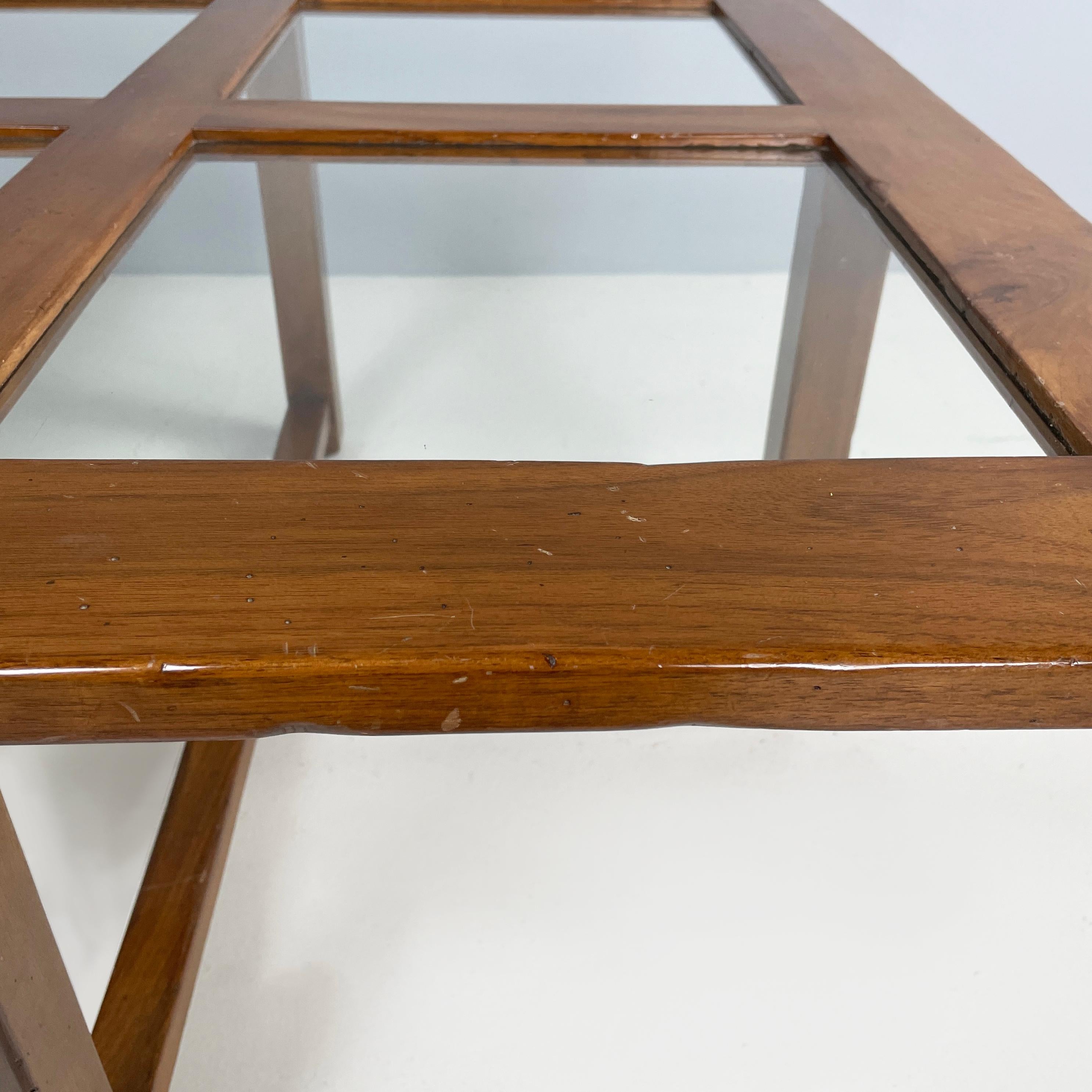 Late 20th Century Italian modern Square coffee table in wood and glass, 1980s For Sale