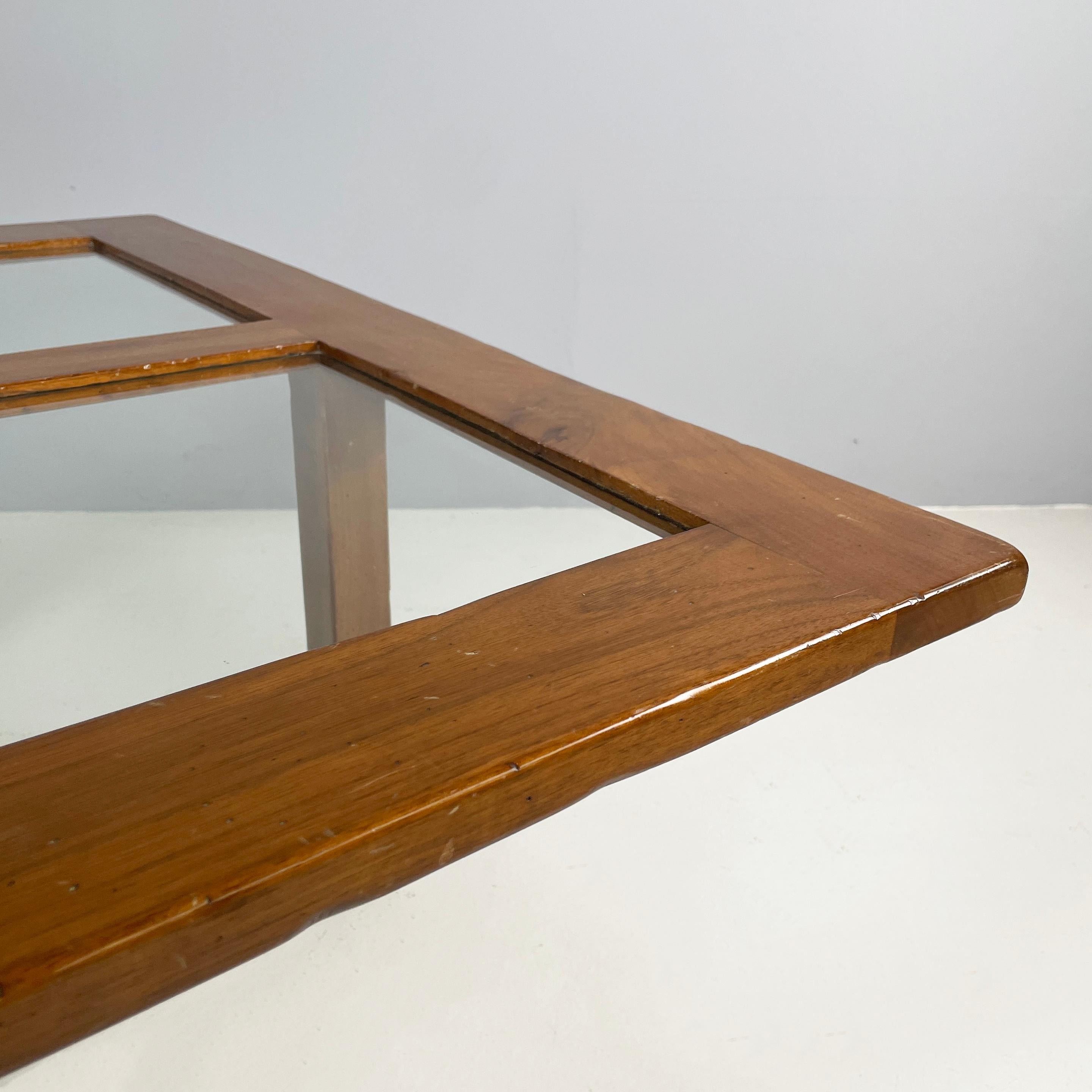 Glass Italian modern Square coffee table in wood and glass, 1980s For Sale