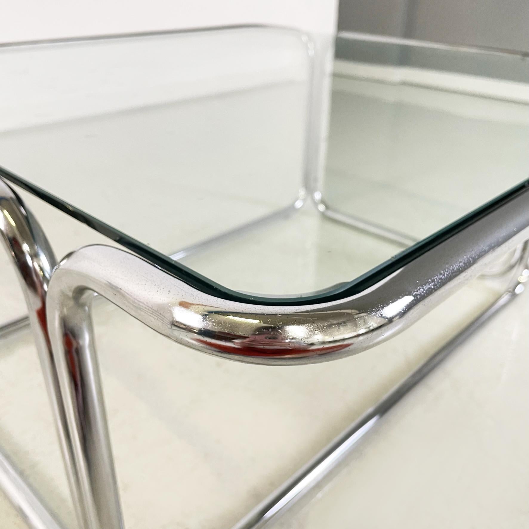 Italian modern Square Coffee tables in glass and chromed steel, 1970s For Sale 1