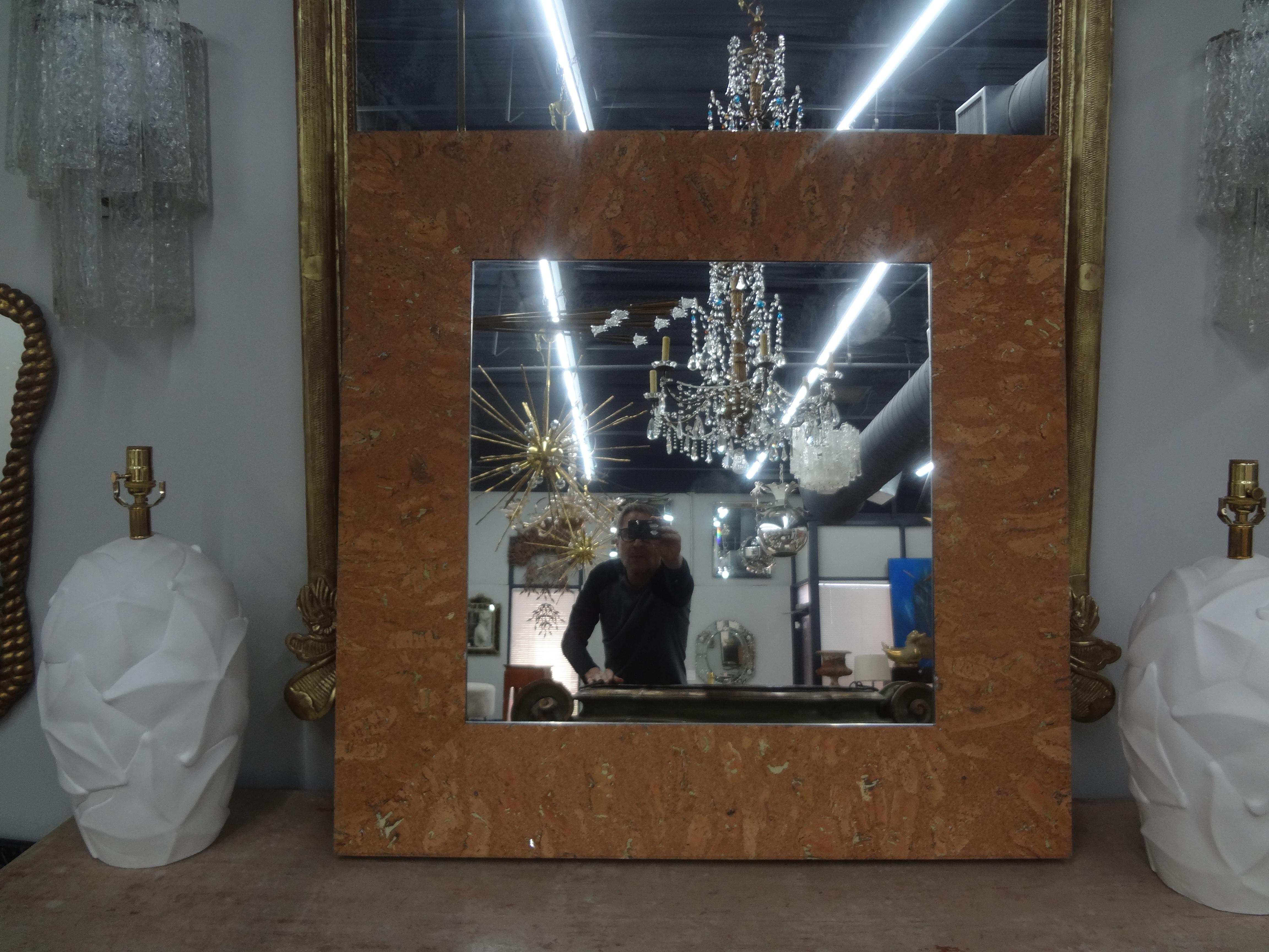 Italian Modern Square Cork Mirror For Sale 1