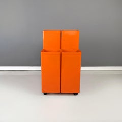 Italian modern Square drawing roll holder in orange metal sheet by Neolt, 1980s