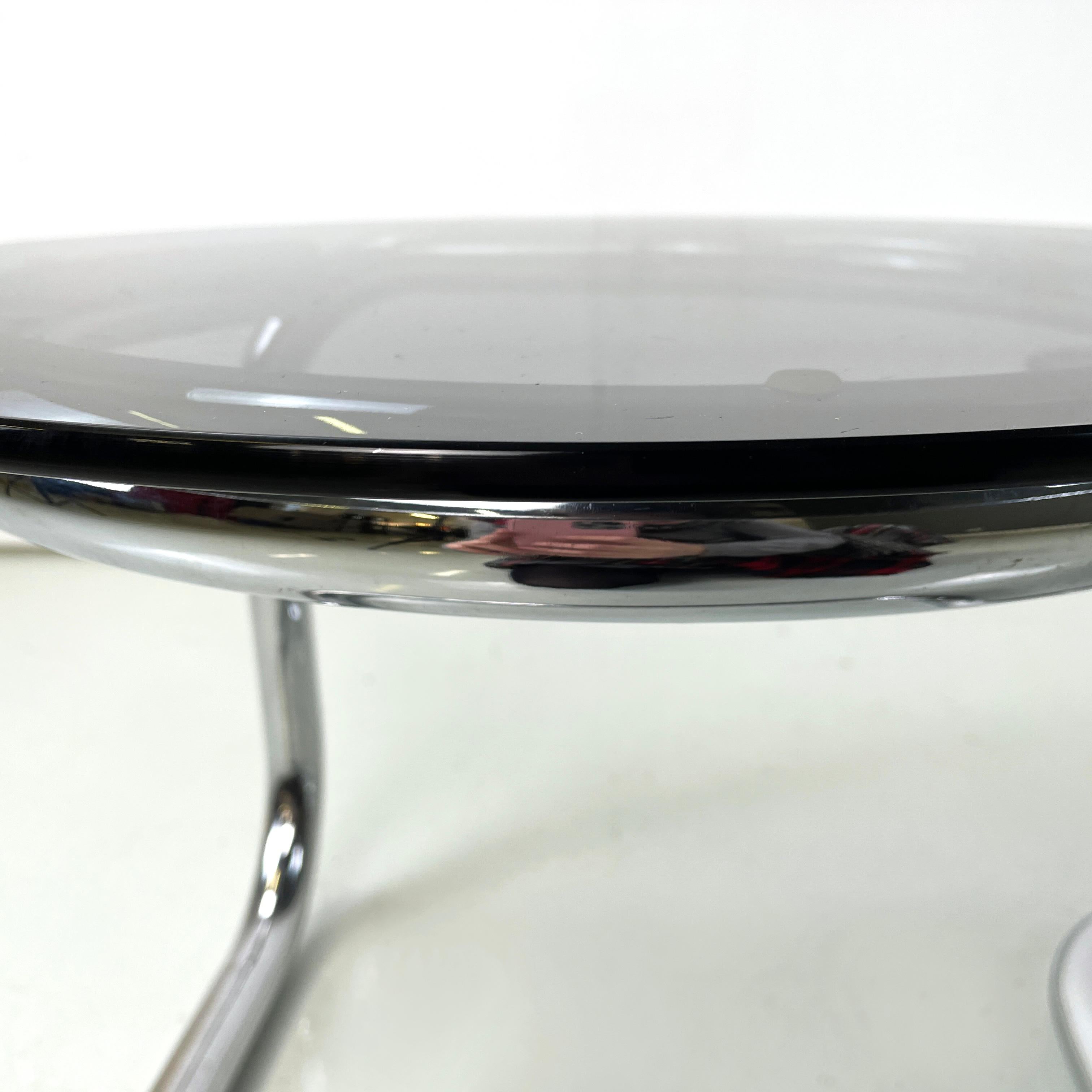 Table basse ronde carrée moderne italienne en verre fumé et acier chromé, 1970 en vente 7