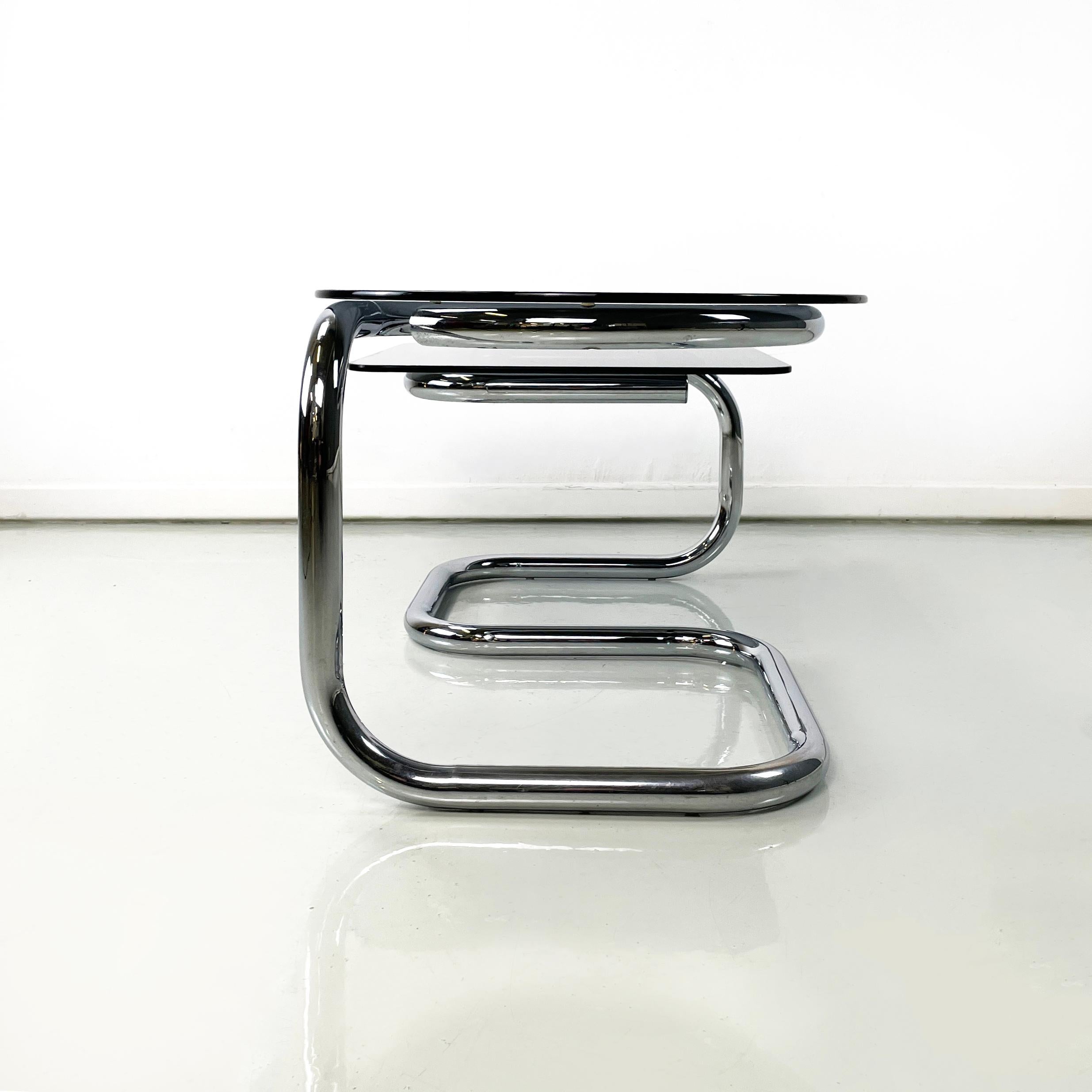 Late 20th Century Italian modern Square round coffee table in smoked glass chromed steel, 1970s For Sale