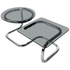 Italian modern Square round coffee table in smoked glass chromed steel, 1970s