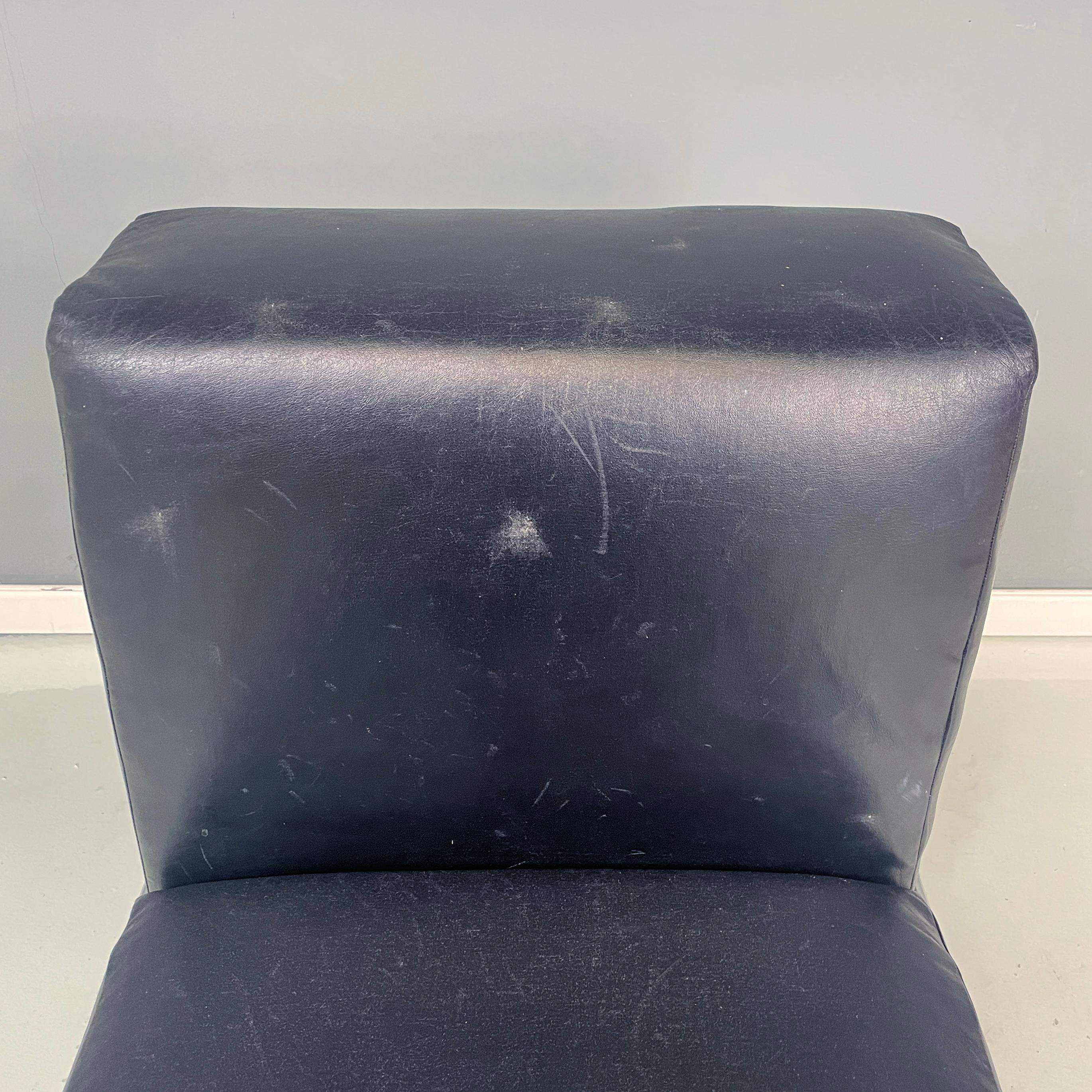 Italian modern Squared armchair in black leather and metal, 1980s For Sale 2