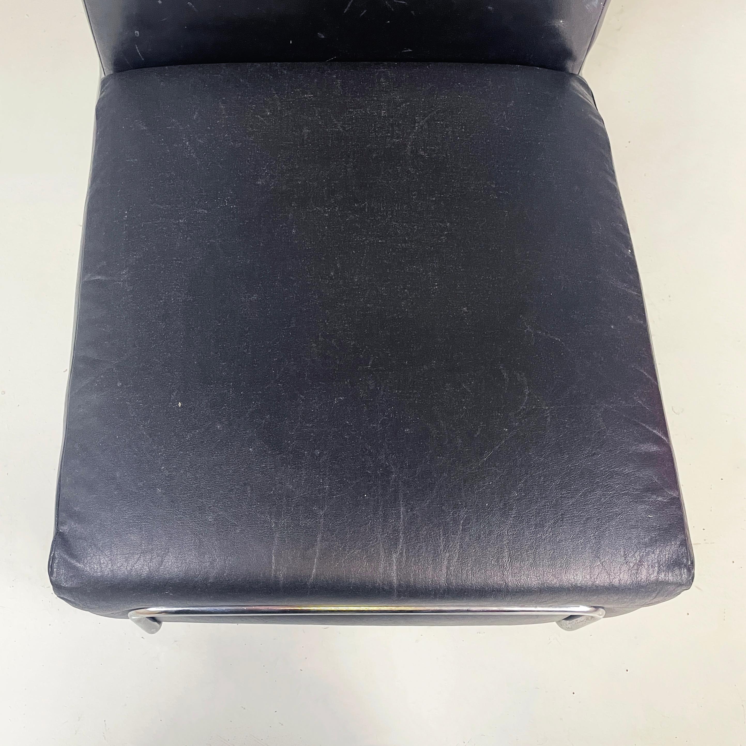 Italienischer moderner Squared Sessel aus schwarzem Leder und Metall, 1980er Jahre im Angebot 3