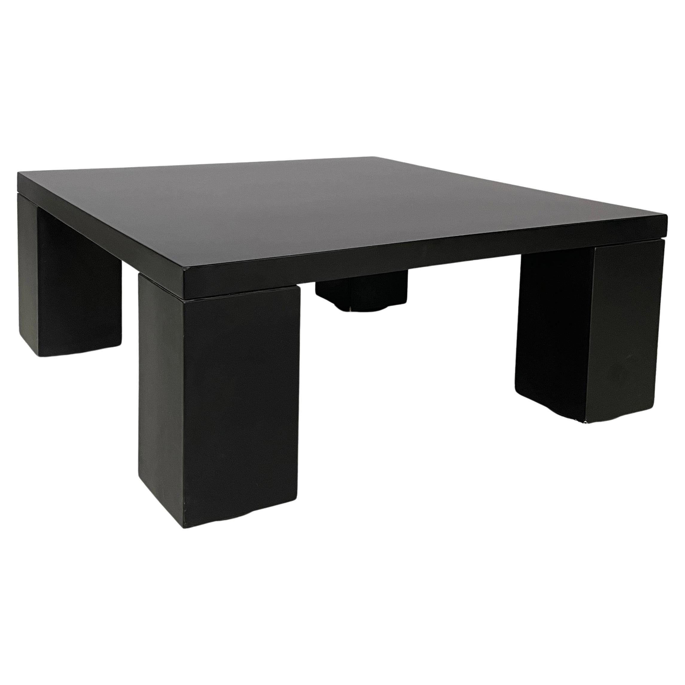 Italian modern squared coffe table in black wood, 1980s