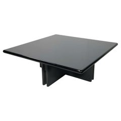 Italian modern squared coffee table in black lacquered wood, 1980s