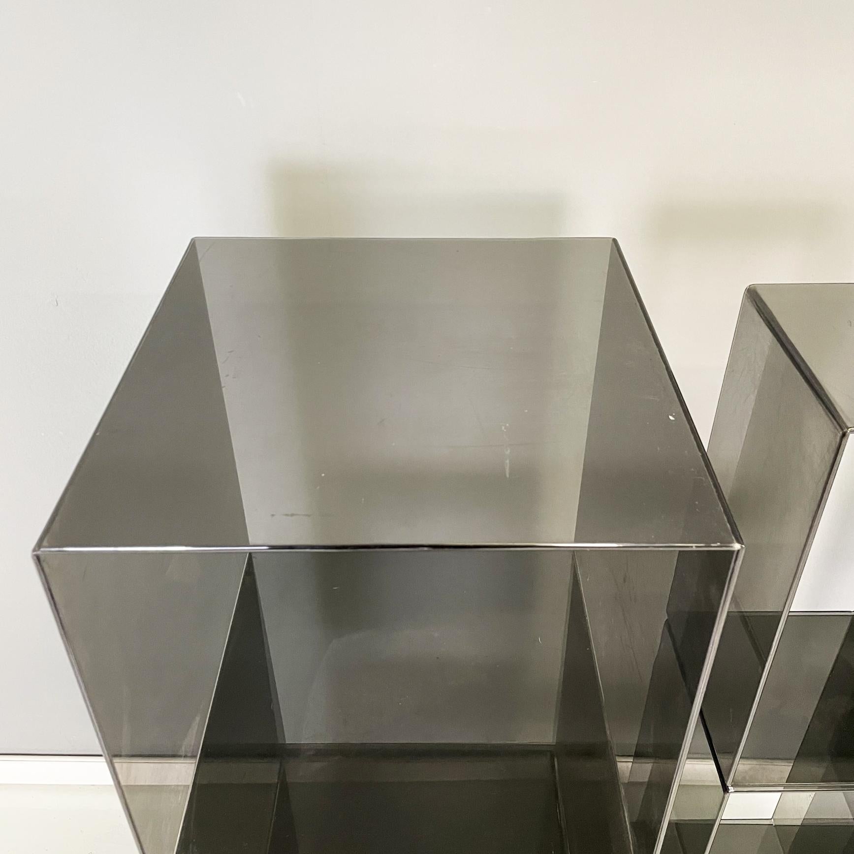 Italian modern Squared modular bookcase or display in smoked plexiglass, 1990s For Sale 10
