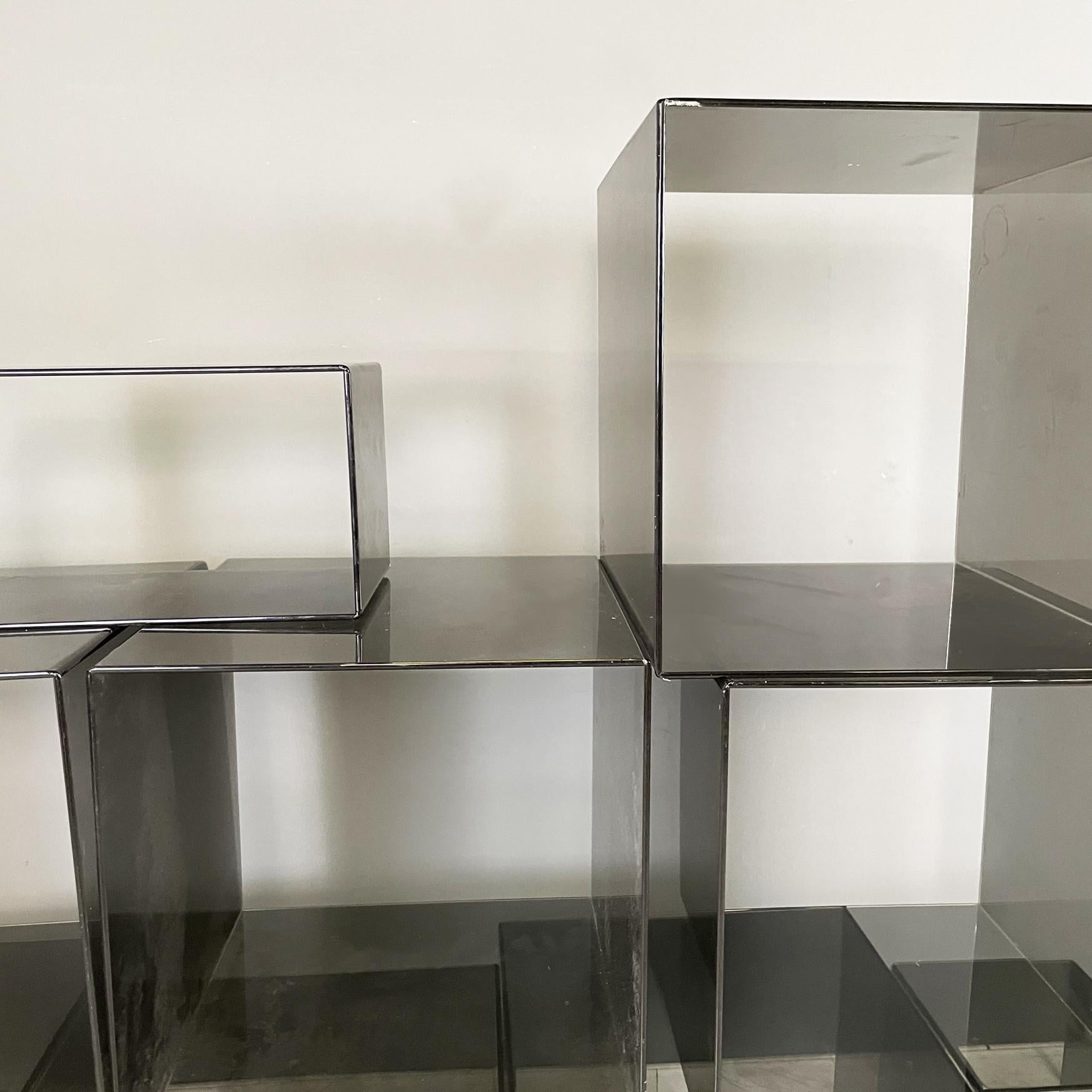 Italian modern Squared modular bookcase or display in smoked plexiglass, 1990s For Sale 1