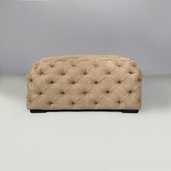 Pouf moderne italien en daim beige avec boutons, années 1990