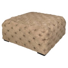 Pouf moderne italien en daim beige avec boutons, années 1990