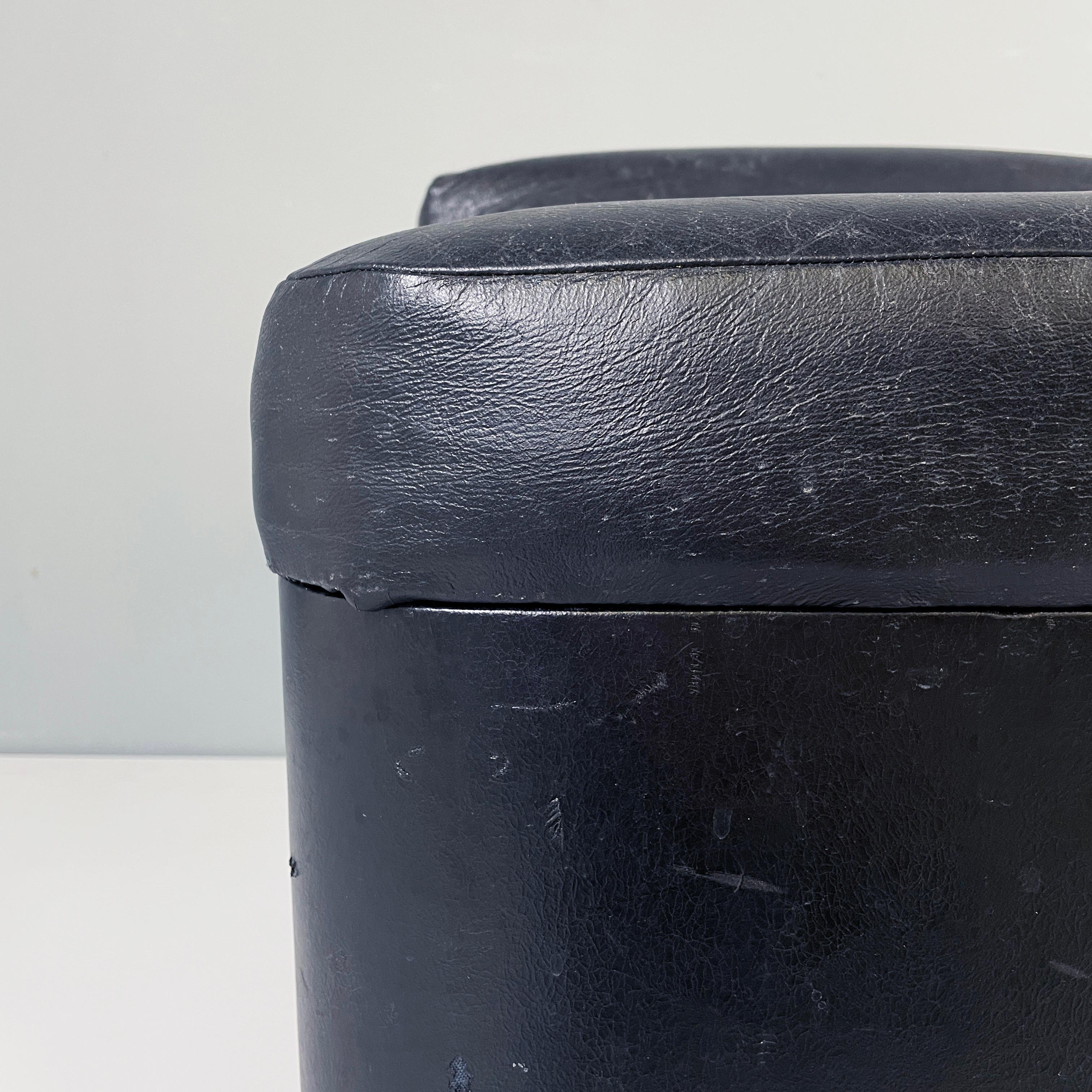 Italian modern Squared stool in black faux leather with wheels, 1980s For Sale 5