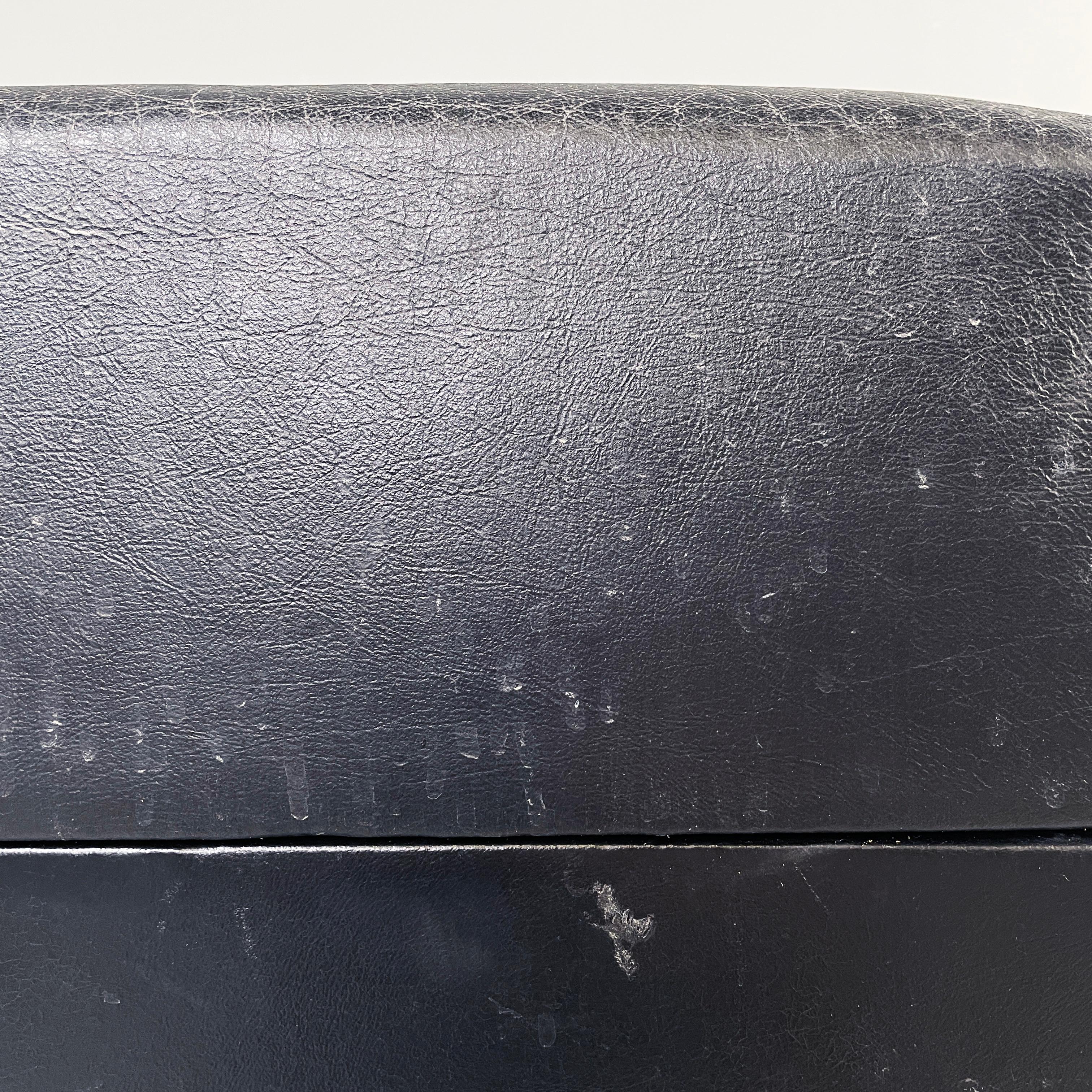 Italian modern Squared stool in black faux leather with wheels, 1980s For Sale 7
