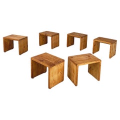 Vintage Italian modern Squared wooden stools, 1970s