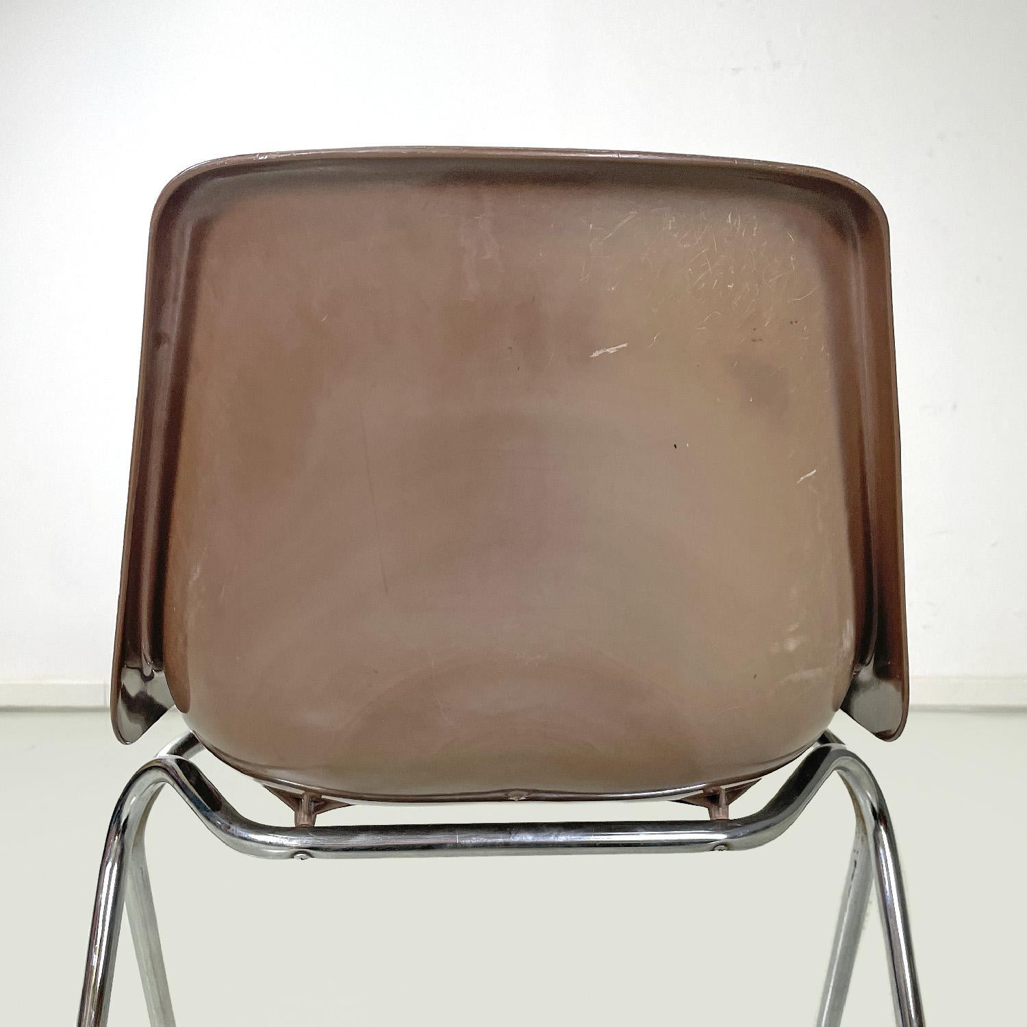 Metal Italian modern stackable chairs by Proinco in brown plastic, 1970s For Sale