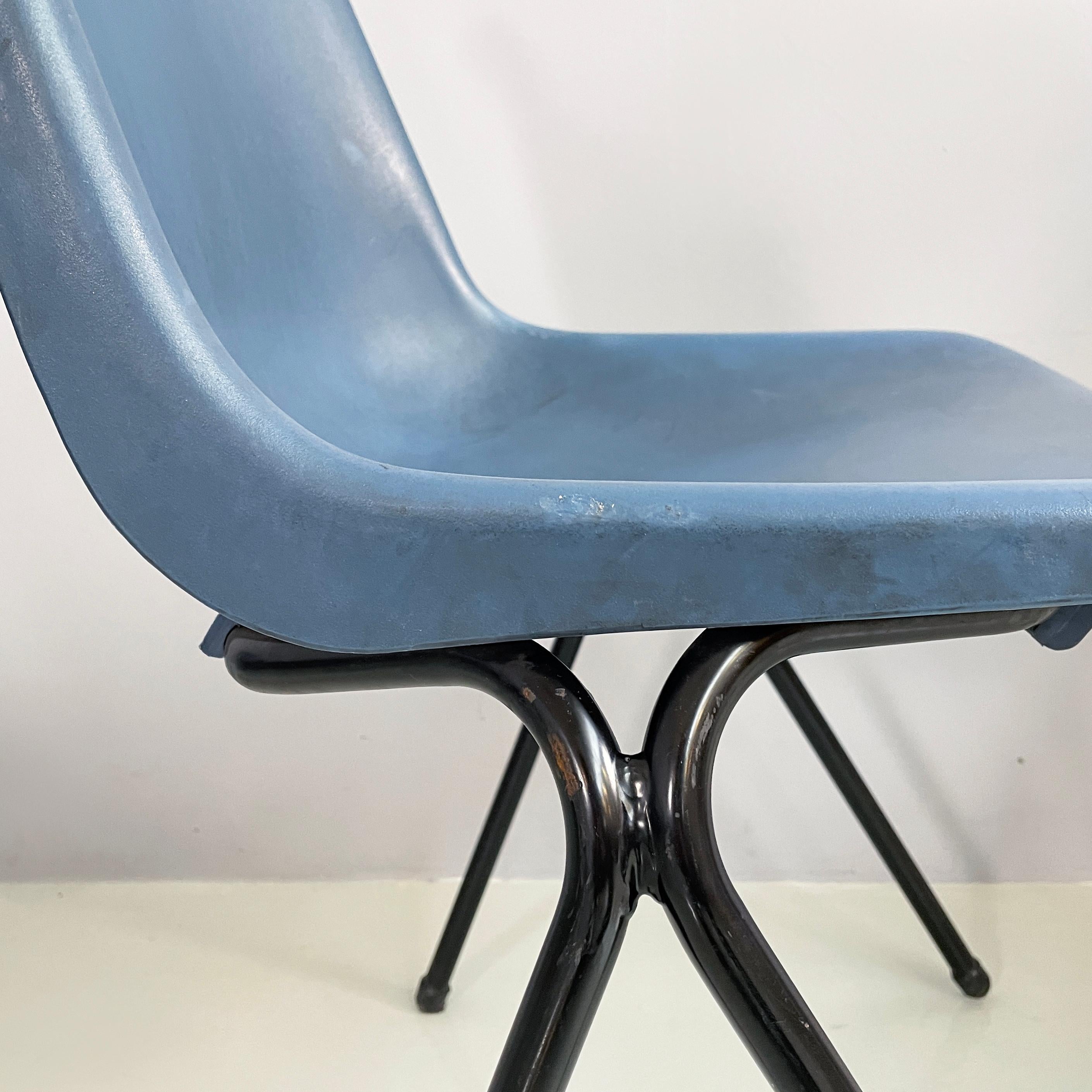 Italian modern Stackable chairs in blue plastic and black metal, 2000s For Sale 7