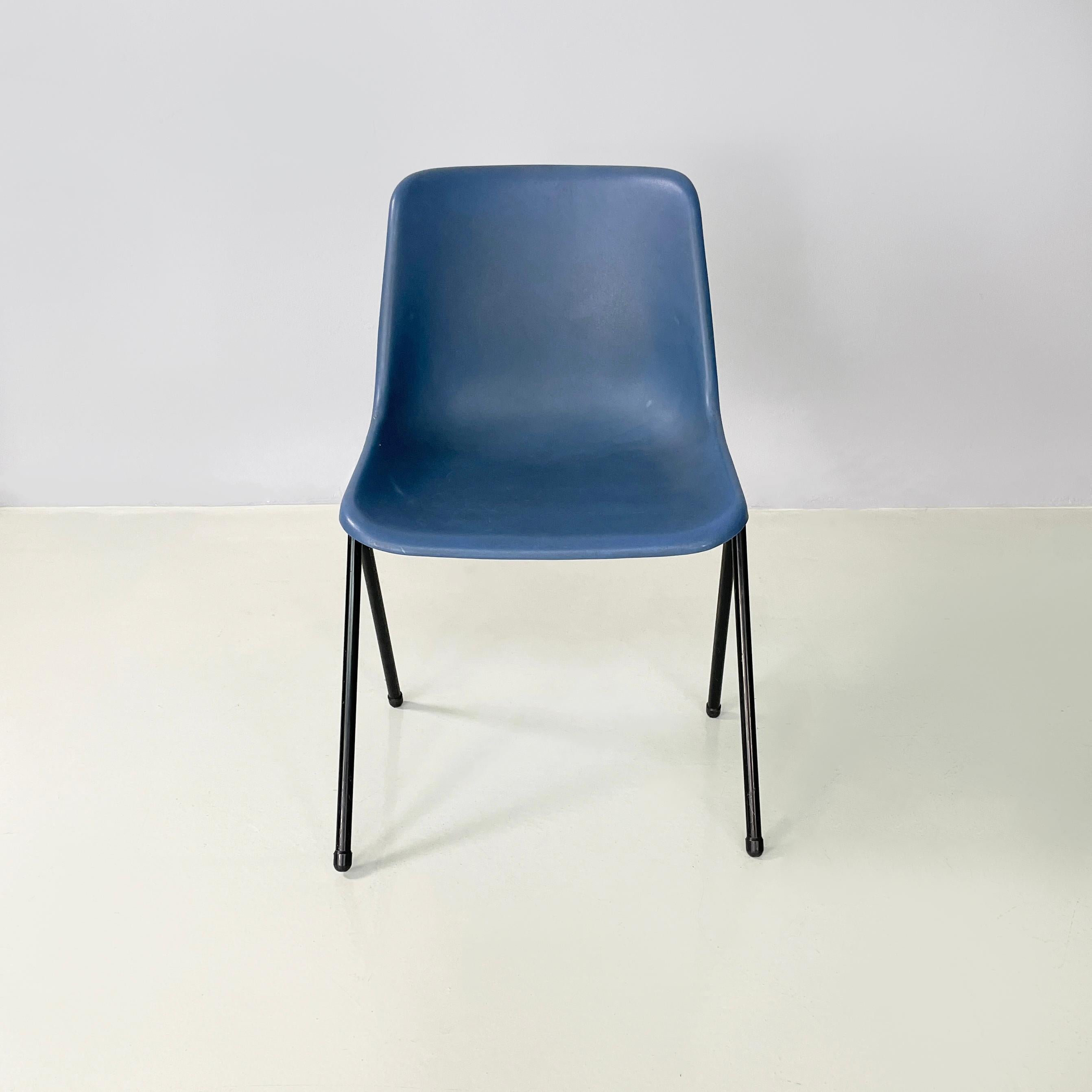 Modern Italian modern Stackable chairs in blue plastic and black metal, 2000s For Sale