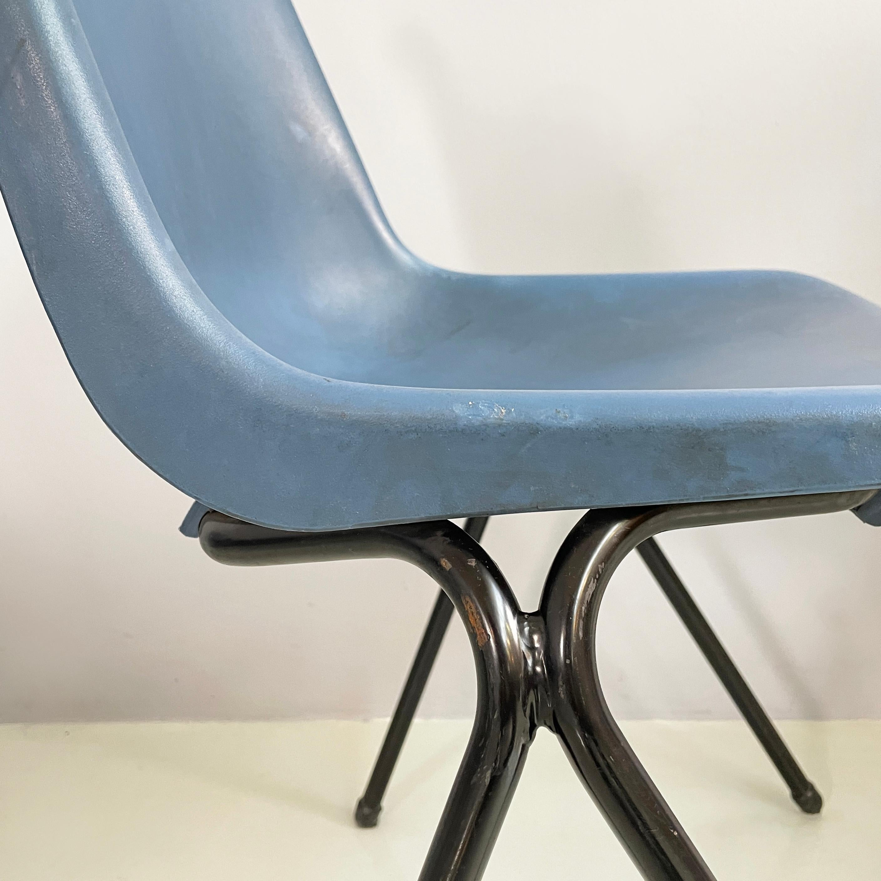 Italian modern Stackable chairs in blue plastic and black metal, 2000s For Sale 2