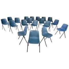 Italian modern Stackable chairs in blue plastic and black metal, 2000s