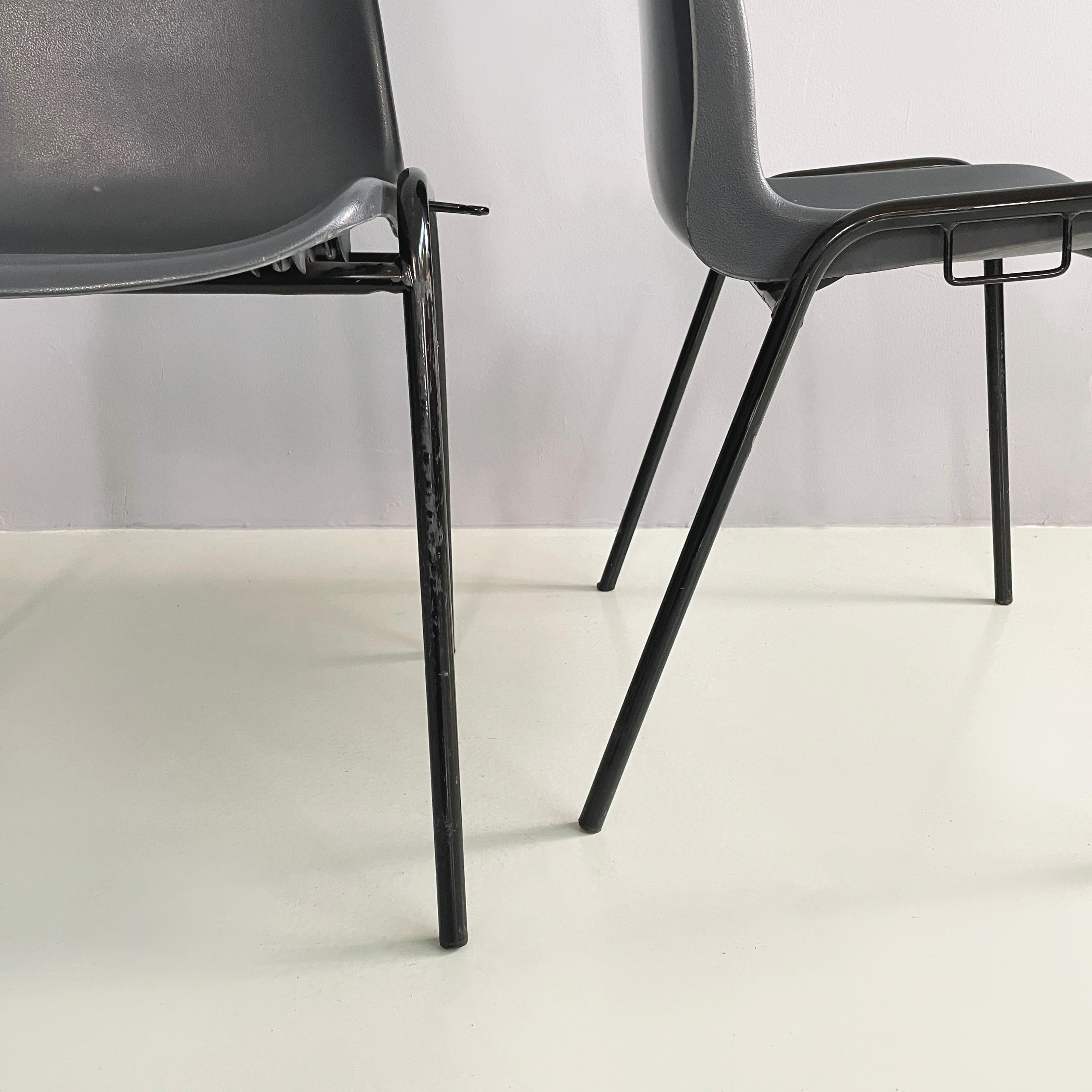 Italian modern Stackable chairs in gray plastic and black metal, 2000s For Sale 1