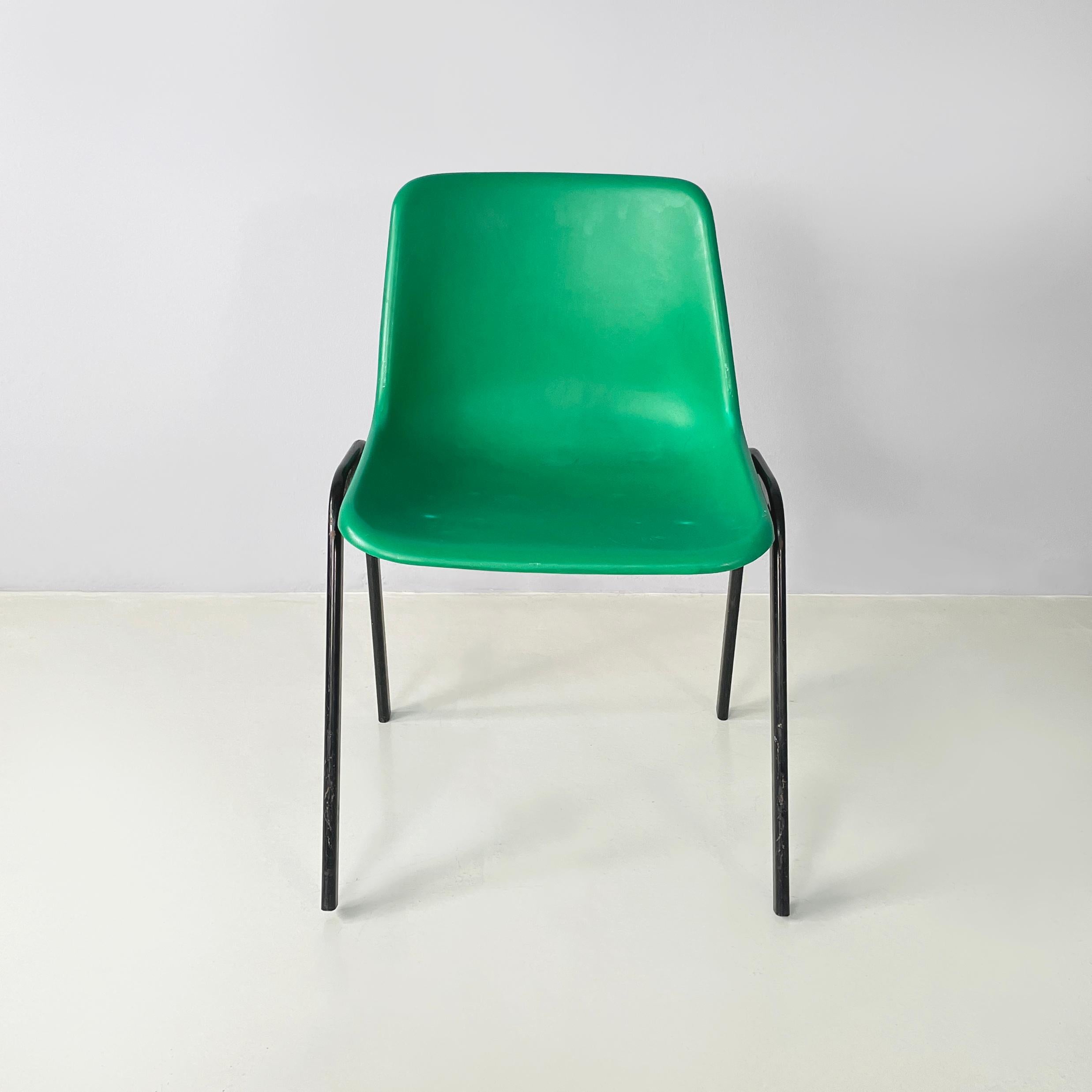 Modern Italian modern Stackable chairs in green plastic and black metal, 2000s For Sale