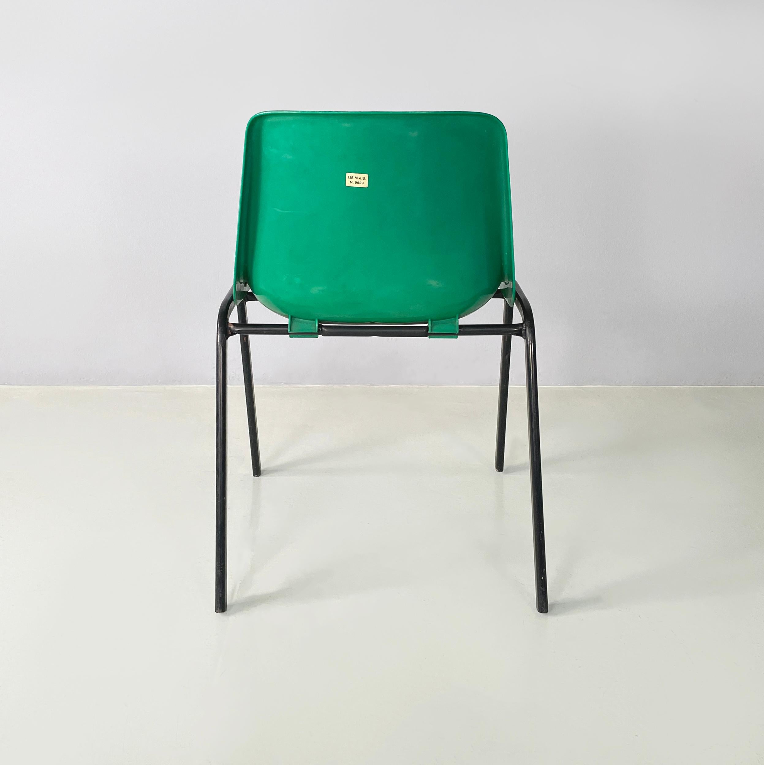 Contemporary Italian modern Stackable chairs in green plastic and black metal, 2000s For Sale