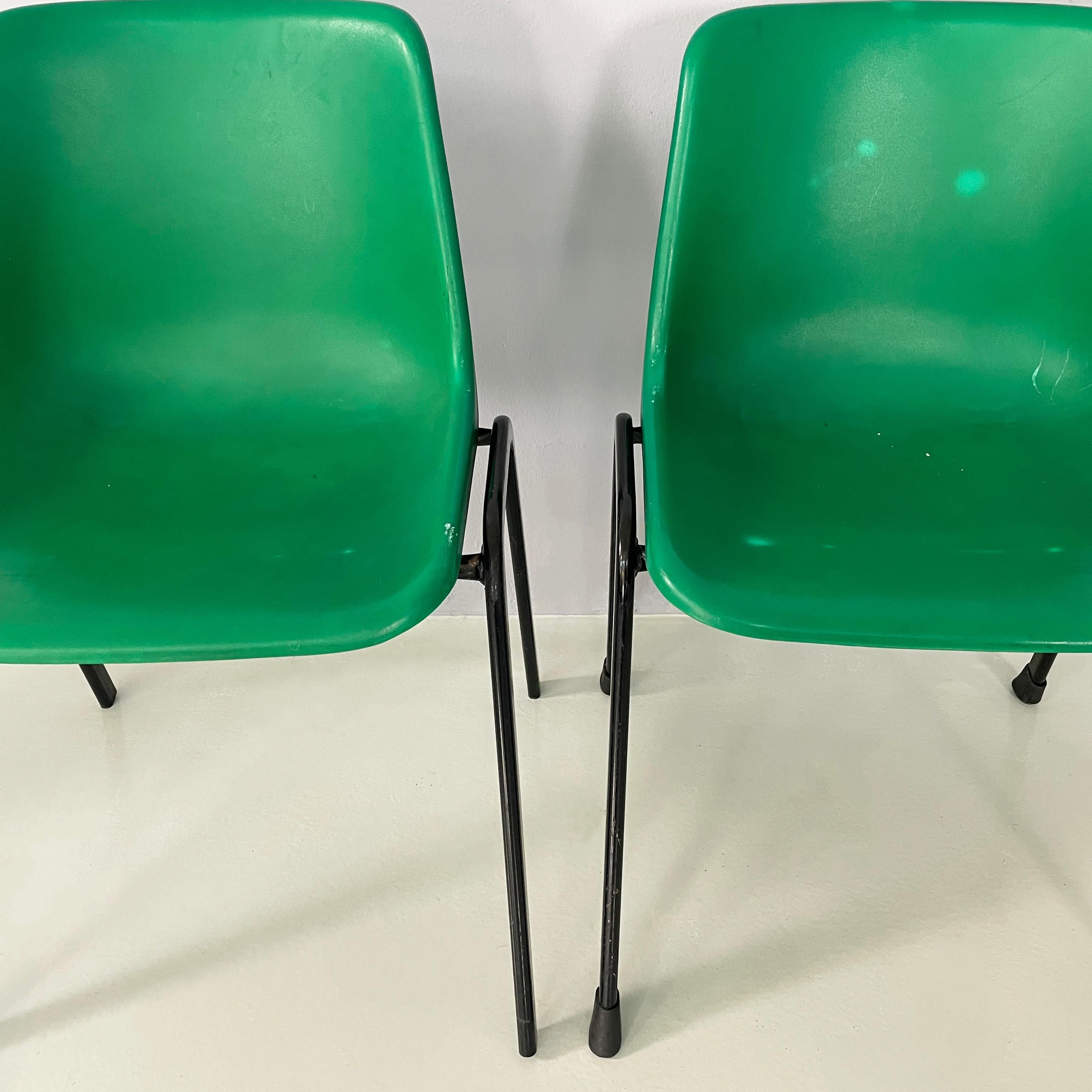 Metal Italian modern Stackable chairs in green plastic and black metal, 2000s For Sale